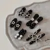 Pasador de Flor Negra Estilo Coreano Pinza para Flequillo para Niñas, Pinza Lateral de Moño con Perlas y Pedrería, Accesorio para el Cabello