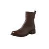 Botines Chelsea de piel de vaca lavada con textura para el trabajo 2026 Invierno tacón medio grueso punta redonda cremallera lateral botines tobilleros de piel genuina para mujer