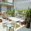 Juego pequeño de mesa y sillas redondas de acero al carbono simple para ocio en balcón, mesa de discusión, área de descanso, mesa de comedor para cafetería de té con leche al aire libre