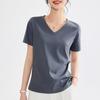 Camiseta Feminina Manga Curta Gola V Algodão Mercerizado Ombro Normal Toque Fresco 2026 Nova Camiseta de Algodão de Verão Fina Solta Meia Manga Top de Verão