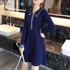 Fábrica de Lana Dalang Otoño e Invierno Vestido de Punto de Manga Larga con Cuello Solapa y Cremallera Inferior Moda Versátil para Mujer