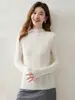 Suéter de cachemira con patrón de trenza hueca para mujer, cuello semi-alto, manga larga, tejido de punto tipo pullover, estilo casual y versátil, prenda base