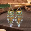 Brincos Vintage Estilo Étnico Oriente Médio Exagerados Estilo Indiano Brincos de Gota de Óleo Longos Femininos Brincos de Franja Gota d'Água