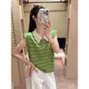 Top sin mangas a rayas de ganchillo patchwork fresco y fresco estilo coreano para mujer, nuevo top de verano transpirable y versátil