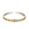 Pulsera Abierta Ruyi de Trébol de Cuatro Hojas Esmaltada en Oro Plata Pura 9999 Plata de Ley Nuevo Estilo Chino Estilo Nicho Estilo Nacional Regalo para Novia