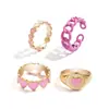 Joyería coreana gota de aceite color melocotón corazón sonrisa anillo transfronterizo Moda multicapa en forma de corazón conjunto de anillos para dedo articulado