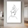 Pintura decorativa para sala de estar de personaje abstracto de una sola pincelada, pared de fondo de sofá moderna y simple, pintura de suelo, pintura colgante para porche