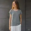 Camiseta Hueca de Algodón de Cáñamo, Tejido de Punto Nicho Desgastado de Lyocell, Top Ligero de Lino de Manga Corta Casual para Mujer