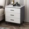 Mesita de noche de madera maciza de lujo ligero pintada en spray tres cajones encimera de roca simple moderna elevada para dormitorio armario de almacenamiento de alta calidad para el hogar