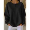 Em estoque cross-border Amazon comércio exterior moda gola redonda malha waffle 2025 outono/inverno novo cor sólida pulôver top solto