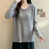 Ropa para mujer talla grande 2026 colección otoño nueva: camisa base simple y versátil de cuello redondo con botones y corbata, top de punto para mujeres con curvas