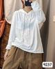 Camiseta con capucha para mujer, otoño 2024, nueva, holgada, talla grande, adelgazante, artística, retro, cinta, manga larga, 9237