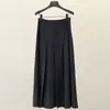Saia Jianhe Preta de Cintura Alta para Mulheres, Comprimento Médio, Novo Estilo Primavera, Saia Plissada Elegante e Emagrecedora Linha A 59157