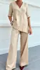 Moda Europea y Americana Transfronteriza 2026 Algodón y Lino Color Sólido Elegante Casual Conjunto de Dos Piezas para Mujer