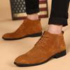 Zapatos casuales de cuero para hombre de otoño e invierno, zapatos altos con cordones, botas de cuero puntiagudas, botines forrados de lana, botas Martin de piel de vaca, botas para hombre