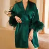Robe de Penas Transfronteiriço para Mulheres, Camisola de Penas, Maquiagem de Casamento, Grupo de Madrinhas, Kimono de Casamento, Roupão, Pijama