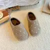 Zapatillas de Mediocorte de Lana Estilo Retro Coreano de Lunares con Punta Redonda y Suela Gruesa para Niños, Ropa Exterior de Invierno Otoño, Nuevos Zapatos de Piel Versátiles para Niños