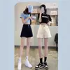 Shorts de Mezclilla Negros para Mujer 2025 Nuevo Verano Delgados de Cintura Alta que Cubren la Cadera Ajustados Estrechos de Pierna Ancha Hot Pants para Personas Bajas
