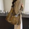 Outono e Inverno Bolsa de Grande Capacidade Estilo Coreano Estampa de Leopardo Canvas Shopping Bag Ins Casual Preguiçoso Estilo Ombro Tote Bag