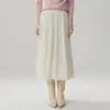 Saia Midi Feminina de Caxemira com Detalhe de Botão Outono Inverno Nova Saia de Tricô Saia de Lã Cintura Alta Emagrecedora Saia Midi