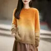 Nova Coleção Outono/Inverno 2026: Suéter de Lã com Gola Redonda e Efeito Degradê para Mulheres, Malha Macia e Grossa, Caimento Relaxado