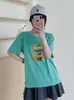 Camisa Versátil de Algodón Bambú Suelta para Mujer, Cuello Redondo, Manga Corta, Estampado de Copos de Nieve, Directo de Fábrica, Envío Directo de Fábrica, Dropshipping de Una Pieza