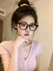 Camiseta Rosa de Tricô com Trançado Vazado e Decote V de Manga Curta Estilo Coreano para Mulheres, Verão, Puro Desejo, Slim Fit, Top Curto Único e Bonito