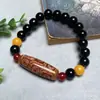 Pulseira de Ágata Vermelha com Contas Dzi de Xizang para Homens e Mulheres, Contas Cilíndricas Olho Três e Olho Nove, Pulseira Retro de Círculo Único, Presente de Bem-Estar para Transmissão Ao Vivo