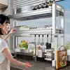 Prateleira de Armazenamento para Pia de Cozinha Transfronteiriça de Aço Inoxidável Multi-Funcional Acima da Pia para Colocar Tigelas e Pratos com uma Bandeja Drenante