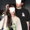 Algodão Penteado PuroGato Estrela Tops Combinando Especiais para Casal Estilo Verão 2026 Camiseta de Manga Curta para Mulheres