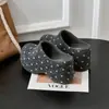 Tamancos Birkenstock de lã eos com bolinhas, bico fechado, sem cadarço, para mulheres baixas, aumento de altura de 9 cm, para uso externo, tamancos slip-on de sola grossa