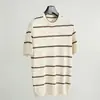Camiseta de punto de manga corta para hombre con textura de rayas caladas, estilo old money, seda helada de alta gama, venta al por mayor de fábrica transfronteriza de verano