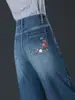 Nuevos Jeans de Pierna Ancha con Cintura Curva para Primavera y Otoño, Versátiles y Elegantes para el Trabajo, Bordados, Rejuvenecedores, Adelgazantes, En Stock al por Mayor