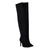 Botas largas europeas y americanas transfronterizas para mujer con plataforma impermeable, tacón ultralto, tacón fino, punta redonda, color liso, ligeras, elásticas hasta la rodilla para otoño e invierno