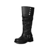 Hebilla de cinturón botas altas de suela gruesa punta redonda para mujer, otoño e invierno, comercio exterior transfronterizo 2512