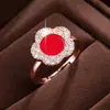 Anillo Abierto de Flor con Incrustaciones de Circonita de Lujo Ligero Transfronterizo para Mujer, Accesorio Exquisito para Fiestas y Regalos de Cumpleaños