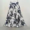 Falda plisada estampada de gasa estilo japonés coreano, falda midi, cómoda, casual, adelgazante, cintura alta, adelgazante, dobladillo súper ancho, falda larga