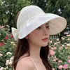 Sombrero de Sol para Mujer con Ala Ancha, Protección UV, Cubre Rostro, Moda para Viajes al Aire Libre con Lazo, Sombrero Tipo Cubo Adelgazante