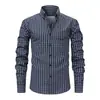 Camisa Masculina Jiachuan Cross-Border de Malha Elástica nas Quatro Direções com Estampa Digital de Listras e Manga Longa com Lapela Camisas Masculinas Roupas Masculinas Atacado