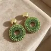 Pendientes de Círculo Coloridos Hechos a Mano con Cuentas de Cristal para Mujer, Pendientes de Botón de Lujo Ligero de Nicho, Nuevos Accesorios Transfronterizos Europeos y Americanos