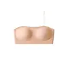 Sujetador de una sola pieza con copa fija sin costuras para mujer con tirantes finos, invisible, anti-caída, transpirable, estilo banda sin aros.