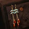 Novos Brincos Estilo Chinês, Brincos com Franjas Estilo Antigo Dinastia Han, Brincos Longos Clássicos Cheongsam Femininos, Acessórios Retrô Xiuhe para Noivas