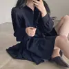 Vestido Camisa Elegante de Estilo Estudiante para Mujer, Holgado, Casual, Versátil, con Pliegues, Chic de Dongdaemun, Corea