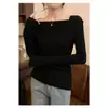 2026 Nova Coleção de Primavera Camisa Básica de Tricô Feminina, Suéter Off-Shoulder Outono e Inverno, Blusa de Manga Longa