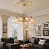 Candelabro retro americano, luz principal para sala de estar, lámpara vintage de vidrio ámbar para dormitorio y comedor, accesorio de iluminación de color nogal que protege los ojos
