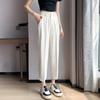 Pantalones de traje rosa de seda helada para mujer, Verano 2026, Pantalones cropped rectos holgados de cintura alta adelgazantes para figuras petite, Pantalones cigarette casuales