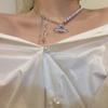Universo Romántico Amor Zircón Planeta Perla Morada Puntada Collar Diseño Pequeño Fantástico Dulce Fresco Elegante Cadena de Collar