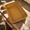 Almacenamiento Tejido Rectangular Exhibidor de Supermercado Exhibidor de Verduras Venta al por Mayor Cesta de Almacenamiento Tejida de Ratán Cesta de Frutas Pan Bocadillos