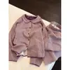 Conjunto de pijama a cuadros morado taro estilo coreano retro para mujer, colección otoño 2026, manga larga, pantalón largo, ropa de estar en casa, talla grande, adecuado para usar fuera
