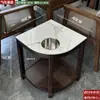 Mesa de Café Mahjong de Gama Alta con Forma de Abanico para Hotel Madera Maciza Placa de Roca Pequeño Estante de Almacenamiento Sala de Ajedrez y Cartas Estante para Agua de Té Especial para Casa de Té Antiescaldado